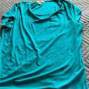 Too and Ali teal blouse short sleeve scoop neck large